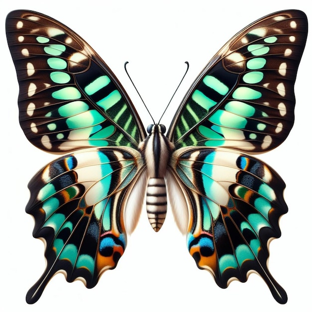 Exquisite Graphium Agamemnon Butterfly Realistic Photo Against White Background