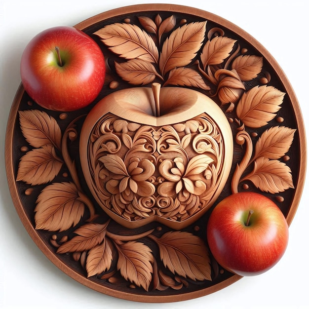 Photo exquisite handcarved wooden plate a celebration of natures bounty