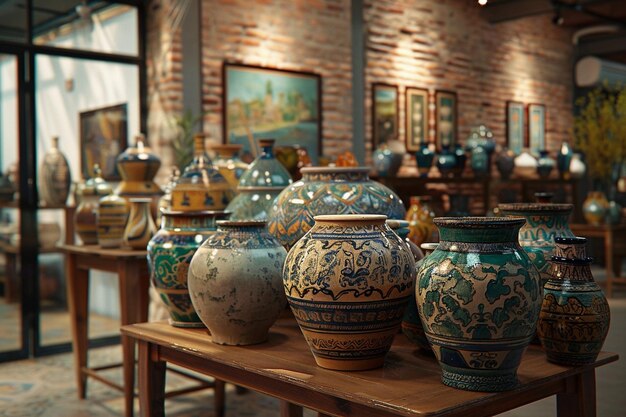 Exquisite handmade pottery on display at a gallery