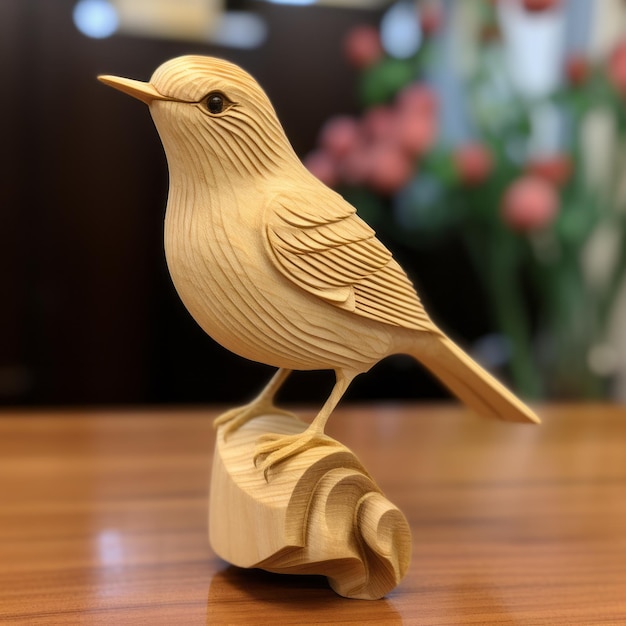 Exquisite Handmade Wood Carving Of A 3d Warbler In Naturebased Patterns