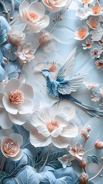 Exquisite Hummingbird and Magnolia Flowers Art Generative Ai