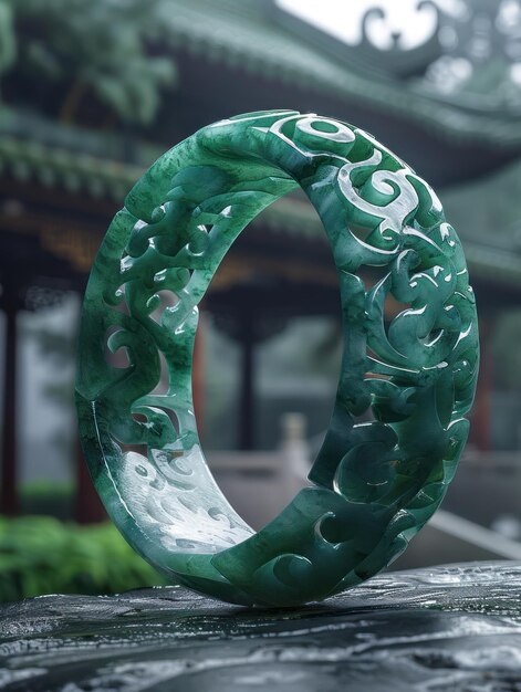 Photo exquisite jade bangle with intricate designs artistic elegance in jade jewelry high quality jade