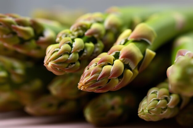 Exquisite Macro Raw Asparagus Tips Revealing Intricate Details and Vibrant Green Hues