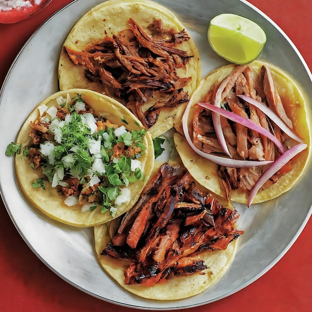 Exquisite Mexican style birria tacos with cilantro onion and spicy sauce