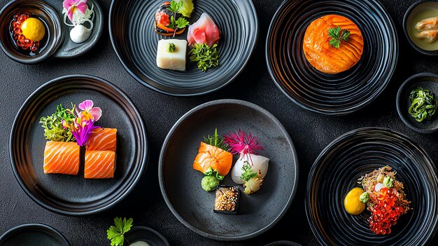 Photo exquisite plating of traditional japanese kaiseki meal with seasonal ingredients