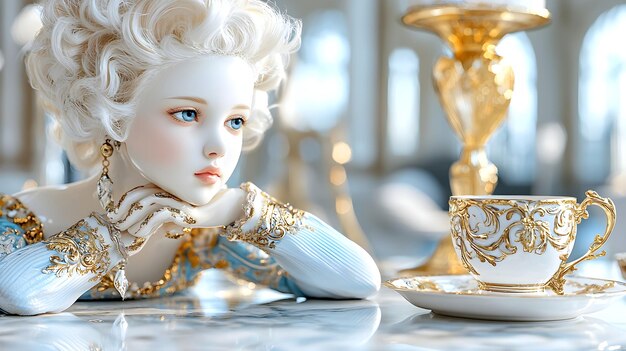 Photo exquisite porcelain doll with vintage charm in stylish still life composition