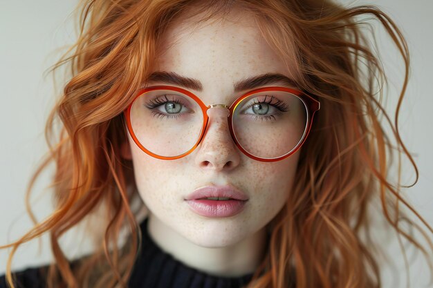 Exquisite presenting creative design of optical glasses featuring a redhead model