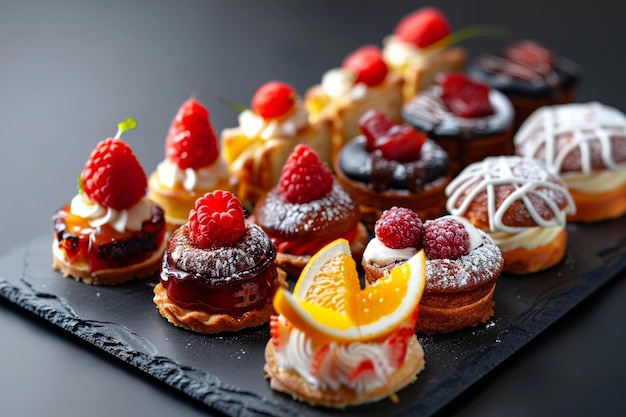 Photo exquisite selection of miniature pastries