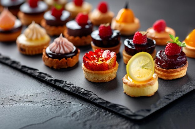 Photo exquisite selection of miniature pastries