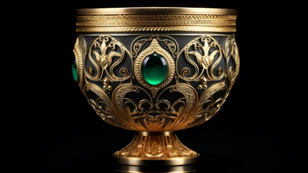 Exquisite Soviet Lens Style Gold Goblet With Green Stones