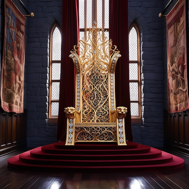 Exquisite throne chamber depictions of monarch thrones An ornate medieval golden filigree chamber