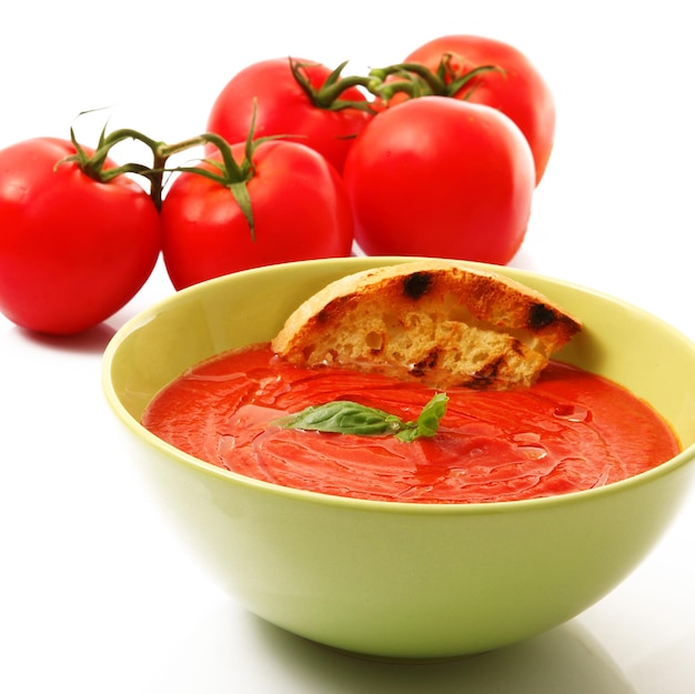 Exquisite traditional tomatoes soup with bio ingredients