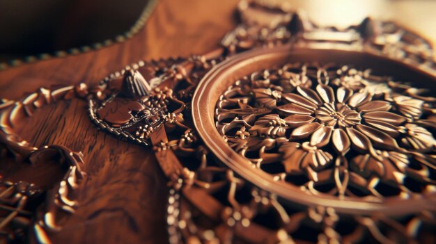 Exquisite wood carving with floral motifs and elaborate designs highlights skilled craftsmanship and attention to detail