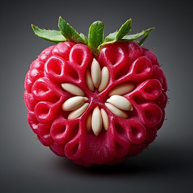 Exquisitely Carved Raspberry with Mesmerizing Geometric Patterns Against Neutral Background