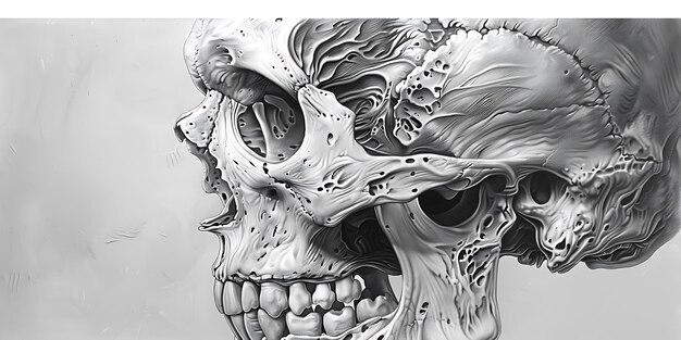 Photo exquisitely detailed hyperrealistic human skull illustration anatomical study masterpiecec