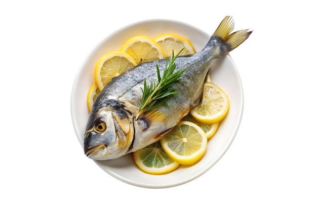 An exquisitely prepared bream fish perfectly fried and accompanied by fresh lemon wedges stands ou