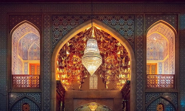 Exterior decoration of the entrance to the Shah Cheragh Mausoleum with mirror mosaics Iran Shiraz