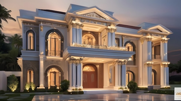 Exterior design of a modern luxurious building full white color theme real estate home exterior