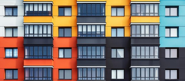 Exterior facade of a residential building with many windows