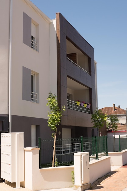 The exterior of a new and modern flat blocks building