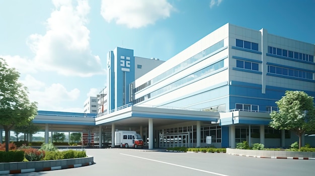 An exterior shot of a hospital building representing healthcare facilities