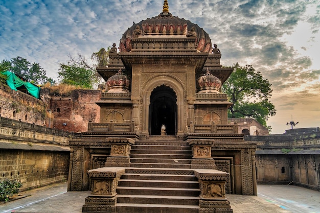 Exterior shots of the scenic tourist landmark Maheshwar fort and temple in Madhya Pradesh India This monument is on the banks of the Narmada River