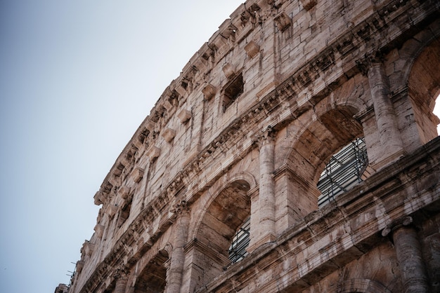 Exterior view of facade of colosseum of rome italy unesco world heritage site coloseo flavian amphit