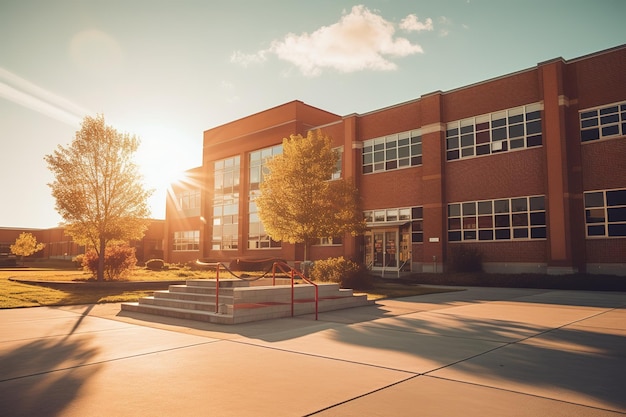 Exterior view of a typical American school