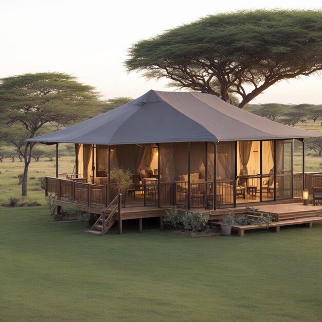 Photo exterior viewsstyle luxurious safari lodgeexterior serengeti