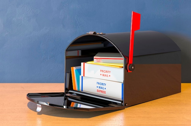 Extra Large Mailbox on the wooden table 3D rendering