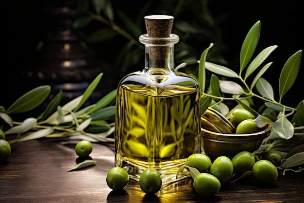 Extra Virgin Olive Oil and Fresh Olives for Healthful Cooking and Salads Copy space