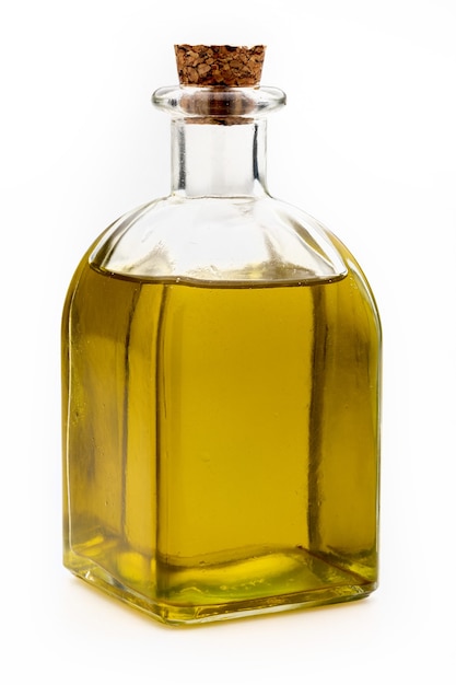 Extra virgin olive oil in a rustic glass bottle