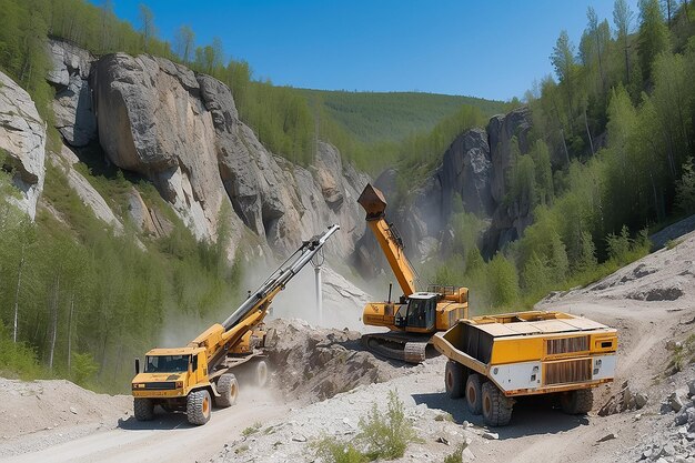 Photo extraction of natural stone in the mountains of the urals