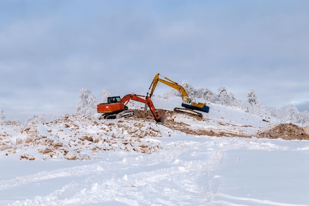 Extraction of natural stone in the mountains of the Urals.