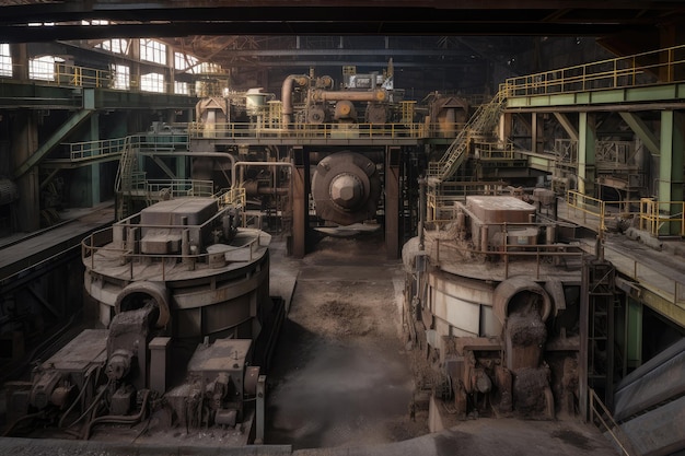 Extraction and processing facility with various machines in motion for mining operation