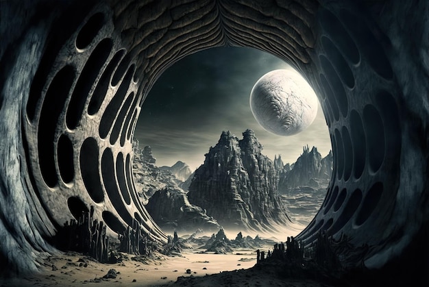 Extraterrestrial landscape alien planet in deep space generative AI