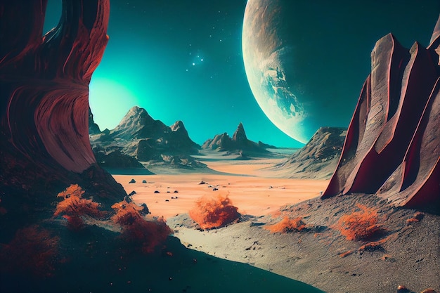 Extraterrestrial landscape scenery of alien planetgenerative ai