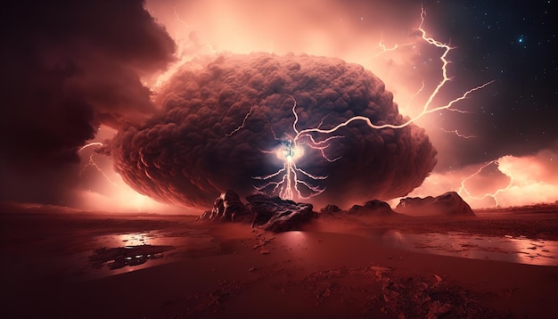 Extraterrestrial scene with a storm on an alien planet Generative Ai