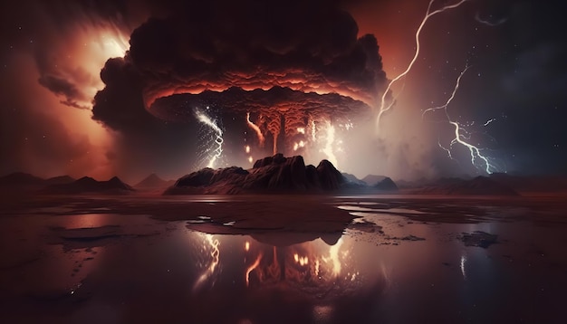 Extraterrestrial scene with a storm on an alien planet Generative Ai