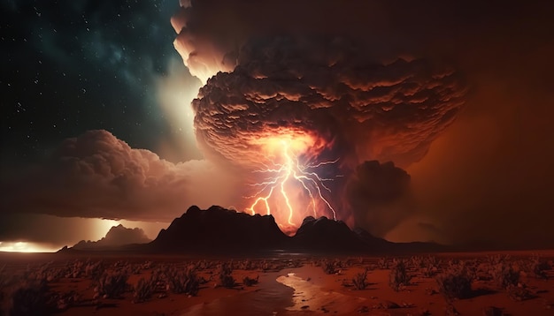 Extraterrestrial scene with a storm on an alien planet Generative Ai