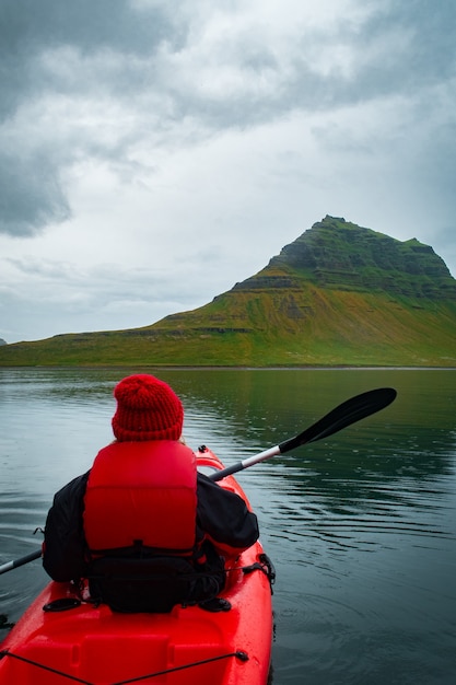 Extreme adventure sport iceland kayaking paddling on kayak ou