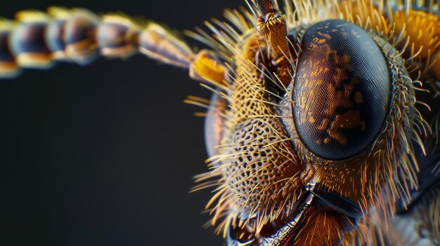 Extreme closeup of an insect with distinct compound eyes and detailed textures showcasing the beauty of natures tiny wonders