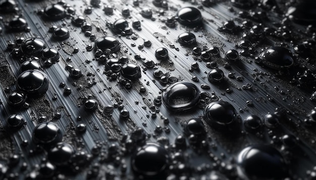 Extreme CloseUp of Oil Drops on Metal