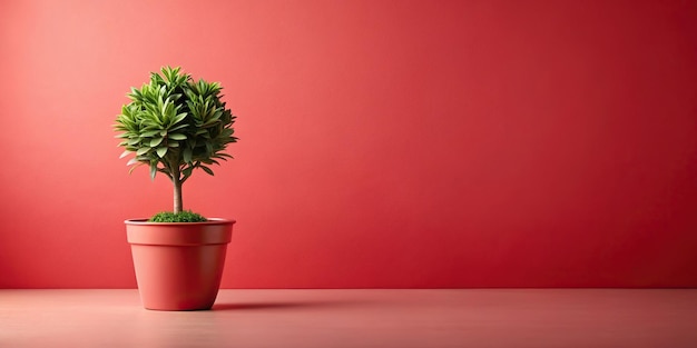 Extreme closeup painting of potted plant on pale red background