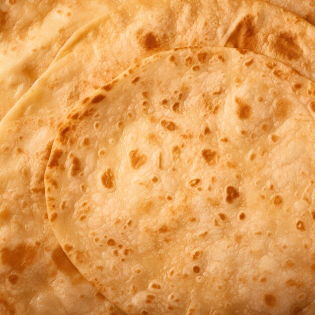 Photo extreme closeup shot of cooked tortilla flat topdown view