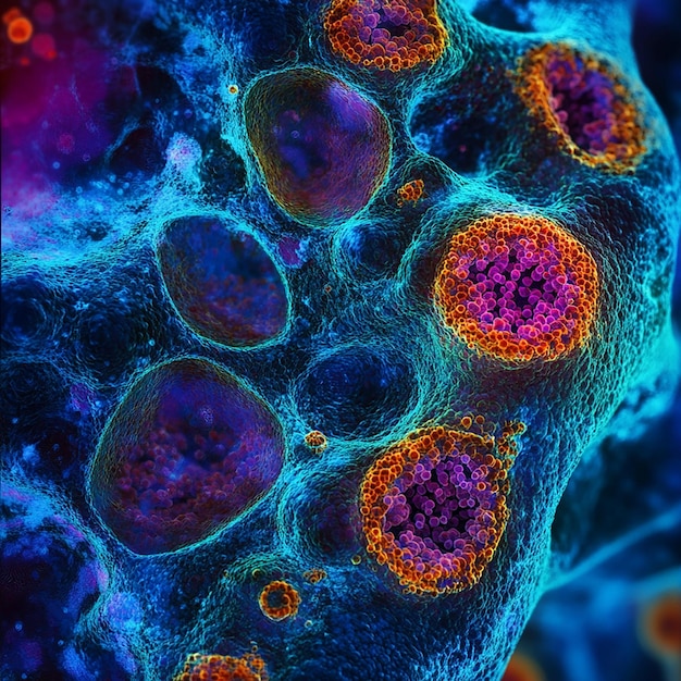 Photo extreme macro image of mesenchymal stem cells