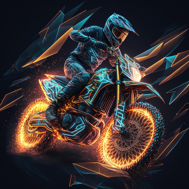 Extreme Motorcycle Racing Illustration with light streak Silhouette of Biker in motorsport