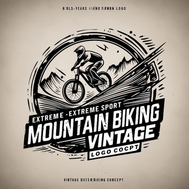 Photo extreme vintage line art highenergy mountain biker illustration