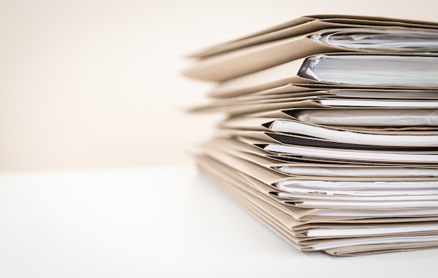 Extremely Close up Stack of Documents Folders on Office Desk