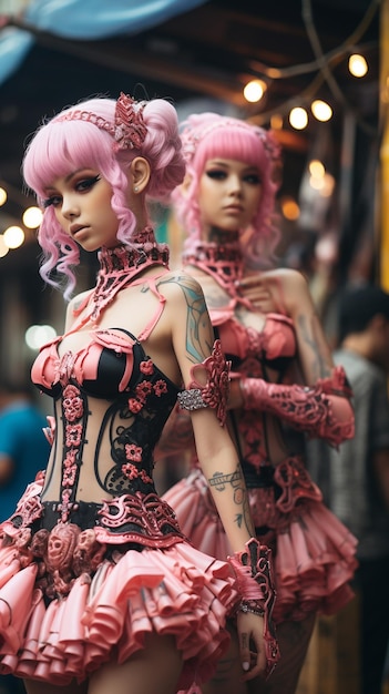 Extremely cute twin cybergothic punk pink